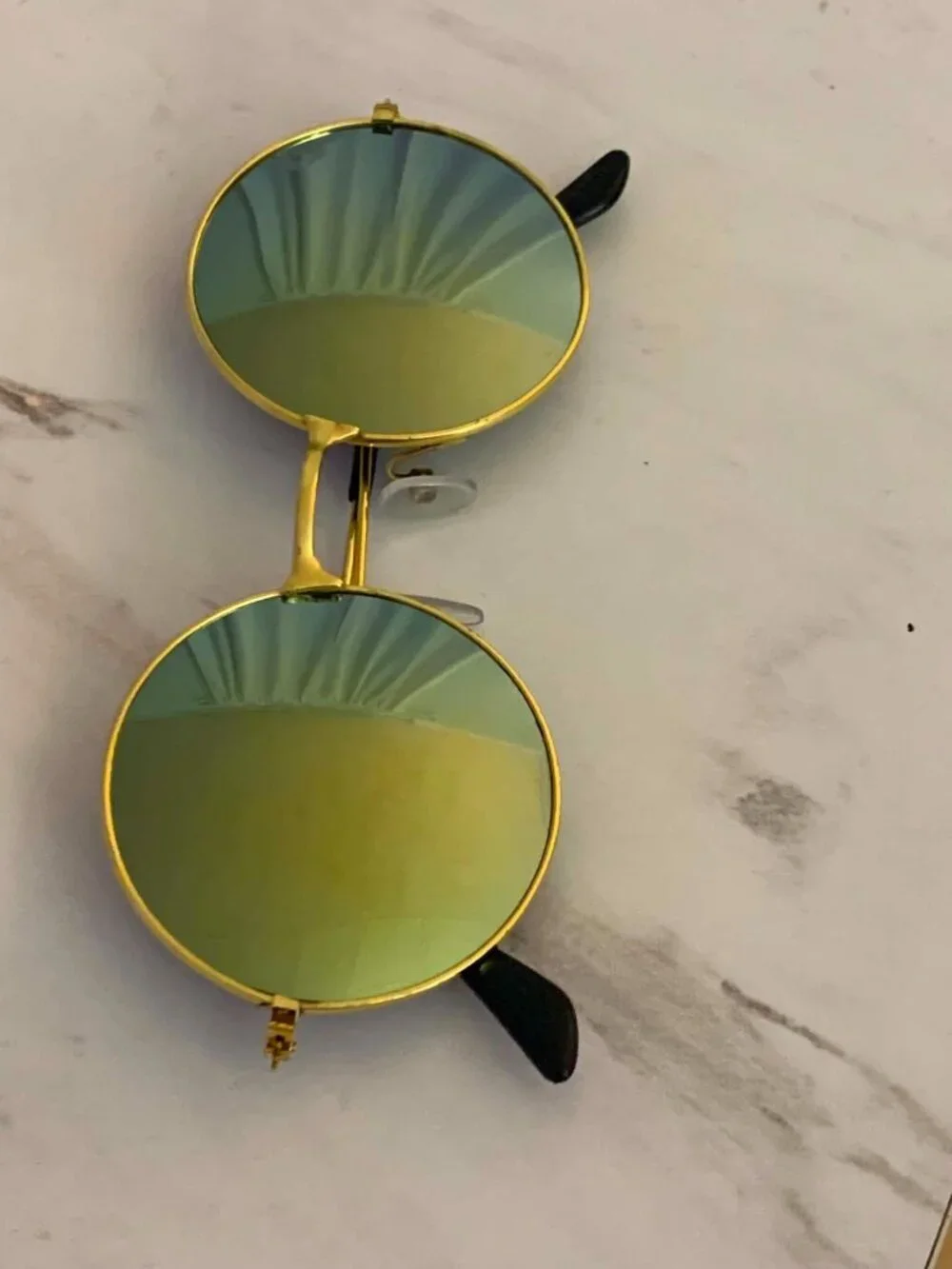 Retro Round Sunglasses With Gold Metal Frame Green/Gold Metallic Lenses